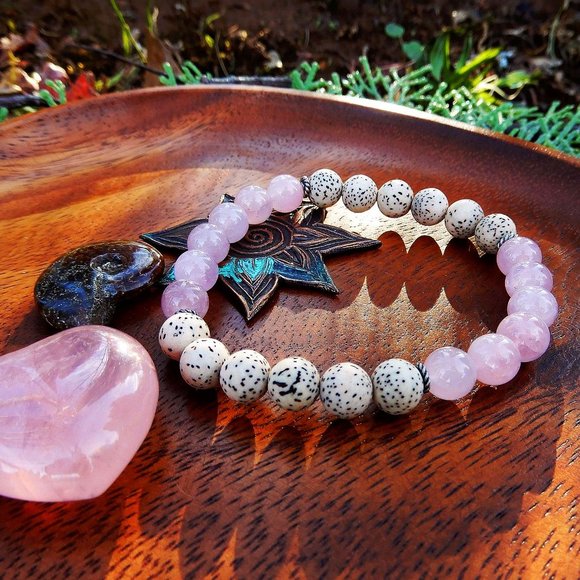 Universal Love Enlightenment Gemstone Mala Bracelet/Rose Quartz/Bodhi Seed Beads - Picture 3 of 3